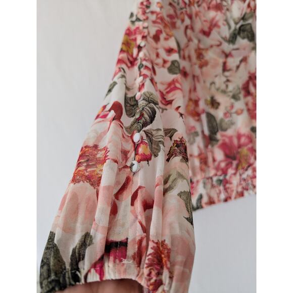 WHBM Womens Pink Garden Floral Sheer Long Balloon Sleeves Top XS Attached Cami - Picture 3 of 9